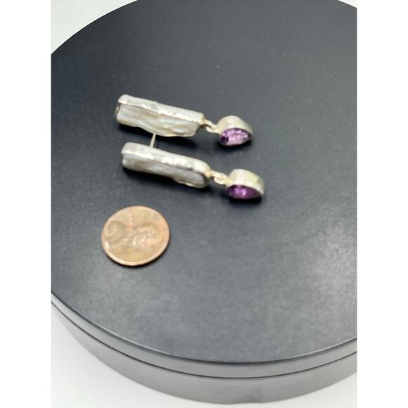Margaret Thurman 925 The Dreamer Baroque Pearl Amethyst Teardrop Dangle Earring - Picture 3 of 11